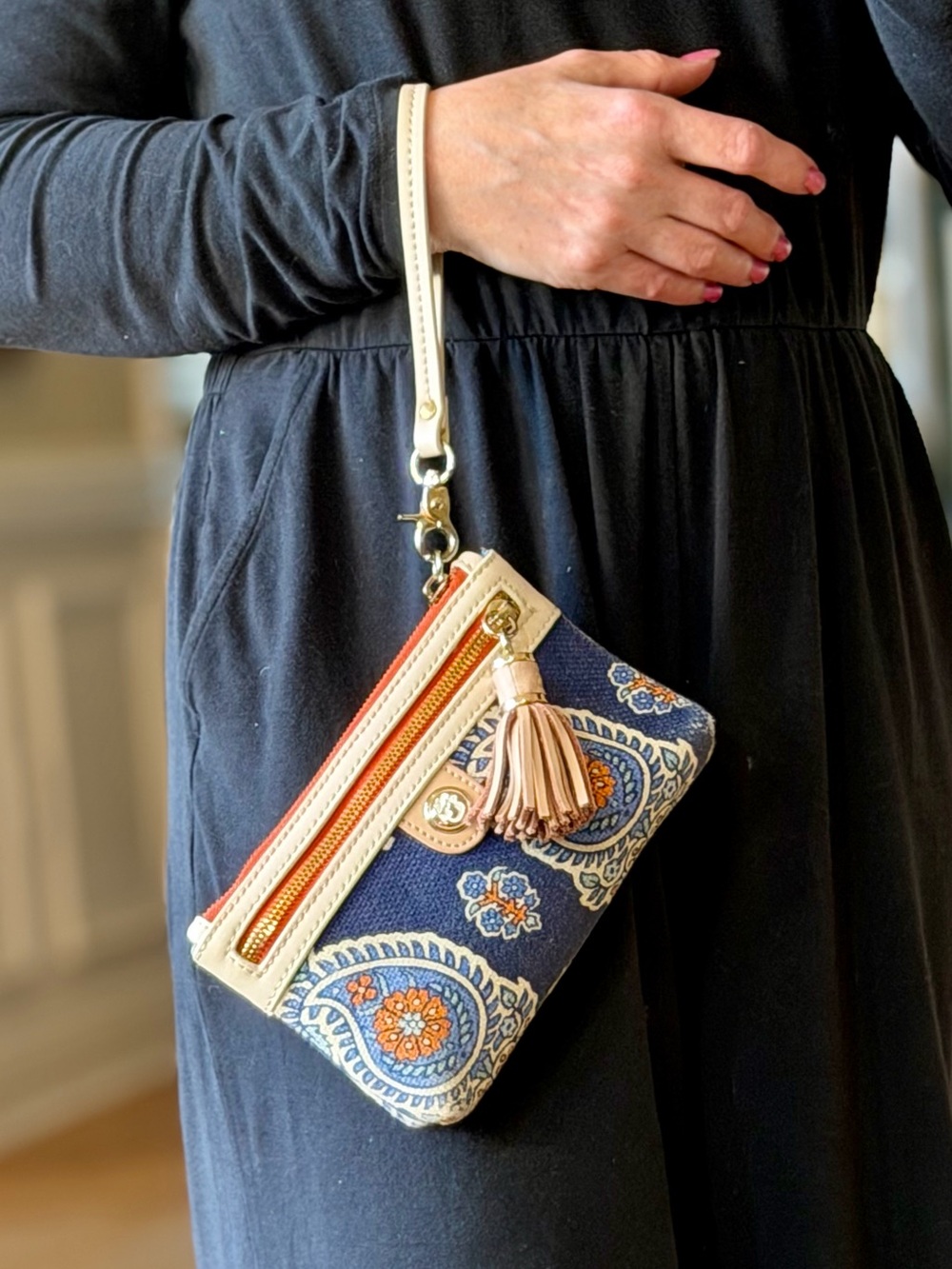 Spartina 449 Boho Bohème Paisley Linen Leather Tassel Wristlet Rare